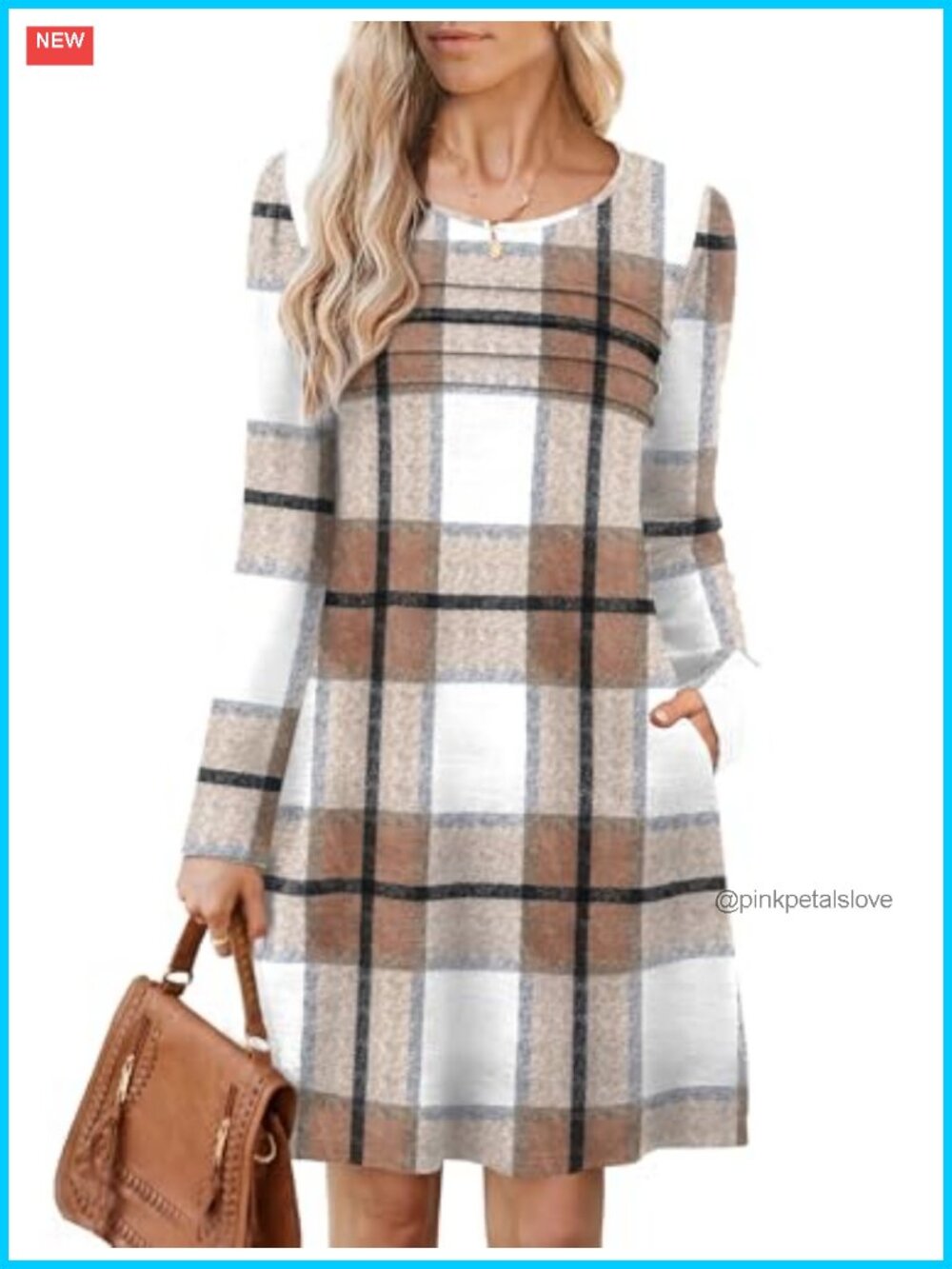 Women's Long Sleeve Pleated Tunic Sweater Dress with Pockets